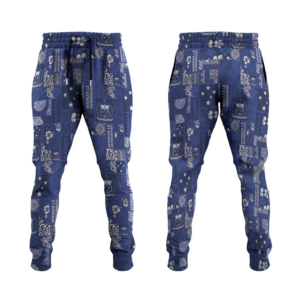 Blue Samoa Manuia Le Kerisimasi Jogger Pants Pacific Patchwork Xmas Vibes LT9 Blue - Polynesian Pride