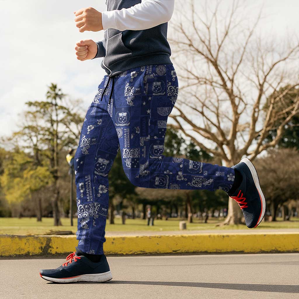 Blue Samoa Manuia Le Kerisimasi Jogger Pants Pacific Patchwork Xmas Vibes LT9 - Polynesian Pride