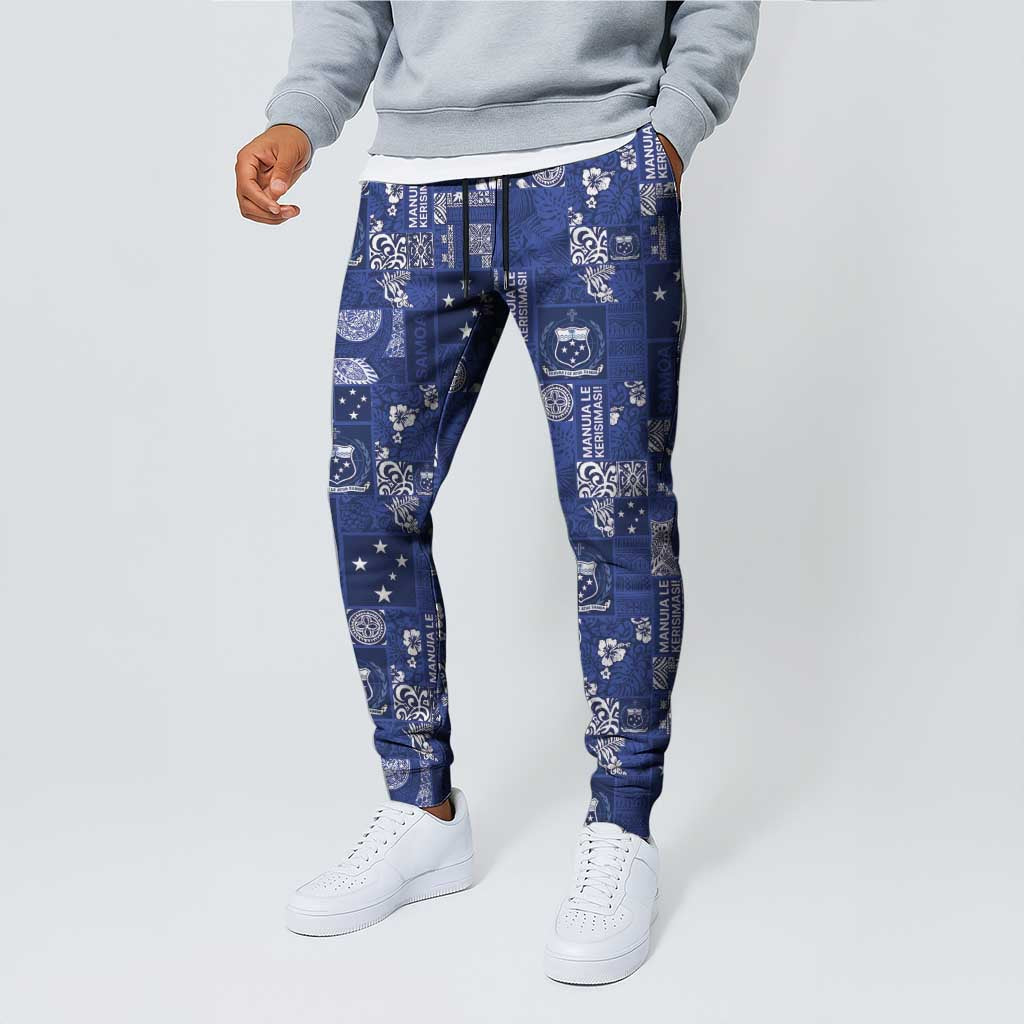 Blue Samoa Manuia Le Kerisimasi Jogger Pants Pacific Patchwork Xmas Vibes LT9 - Polynesian Pride