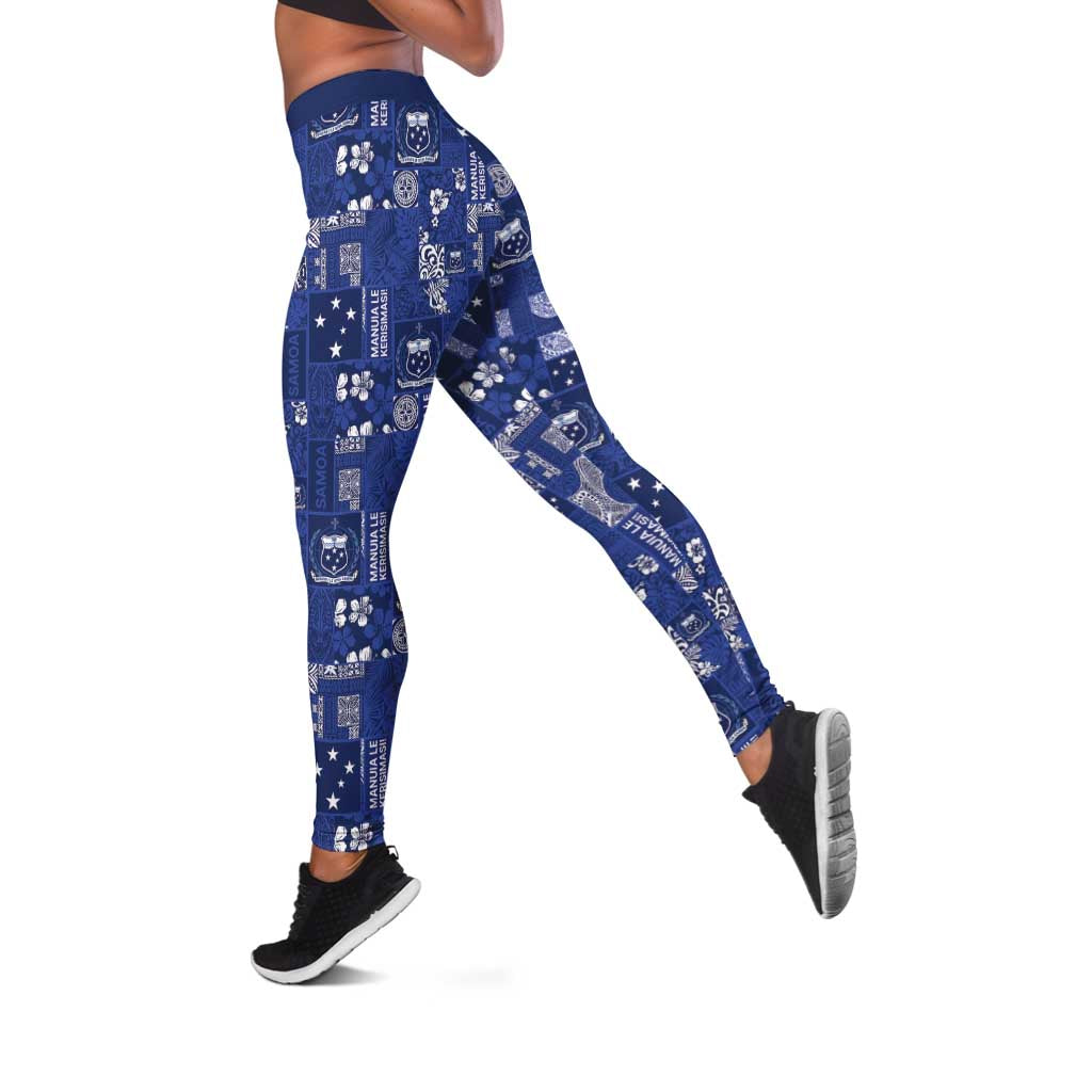 Blue Samoa Manuia Le Kerisimasi Leggings Pacific Patchwork Xmas Vibes LT9 Blue - Polynesian Pride
