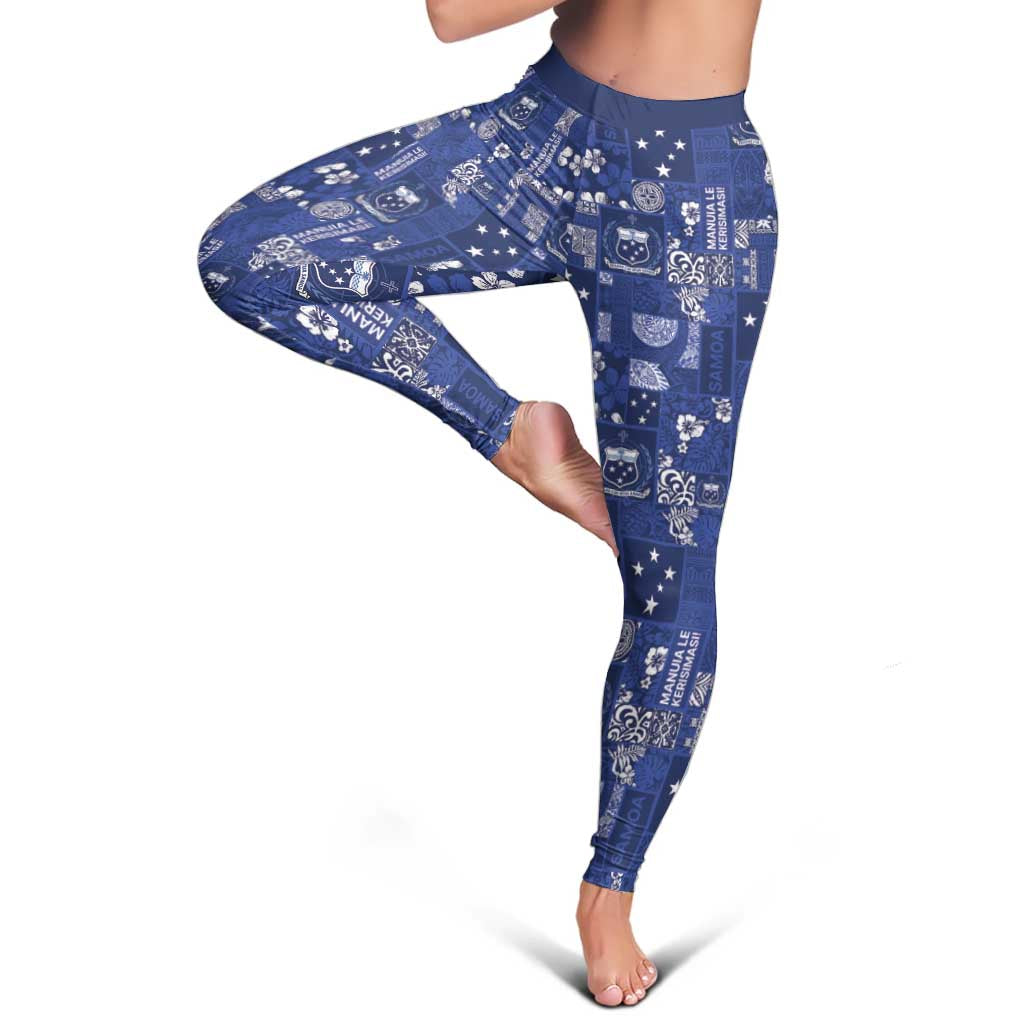 Blue Samoa Manuia Le Kerisimasi Leggings Pacific Patchwork Xmas Vibes LT9 - Polynesian Pride