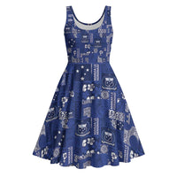 Blue Samoa Manuia Le Kerisimasi Midi Dress Pacific Patchwork Xmas Vibes - Polynesian Pride