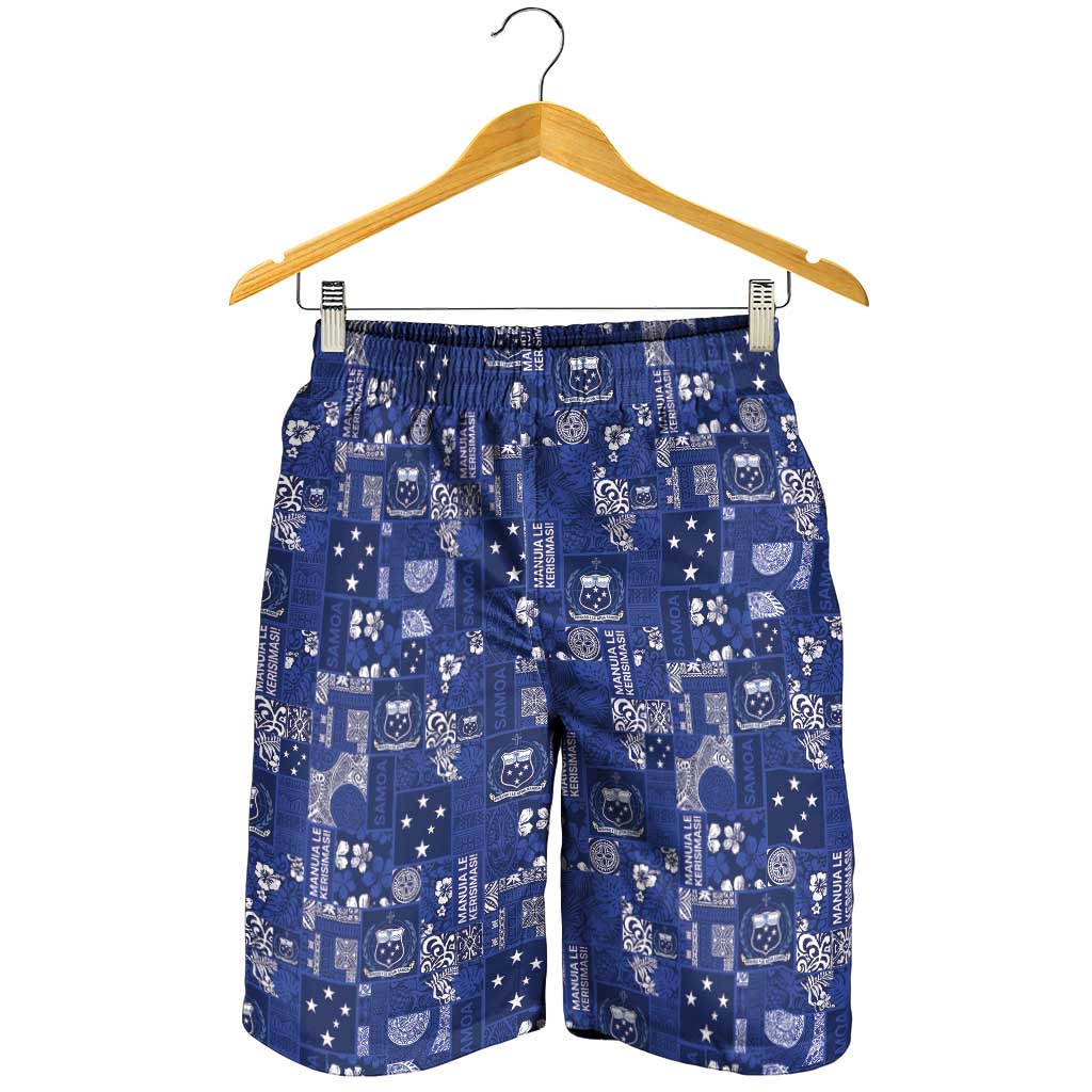 Blue Samoa Manuia Le Kerisimasi Shorts for Men Pacific Patchwork Xmas Vibes LT9 - Polynesian Pride