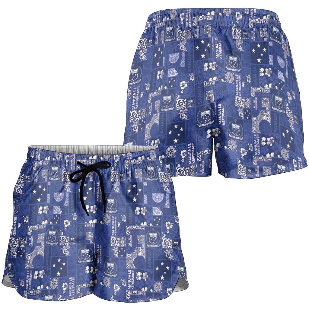 Blue Samoa Manuia Le Kerisimasi Shorts for Women Pacific Patchwork Xmas Vibes LT9 - Polynesian Pride