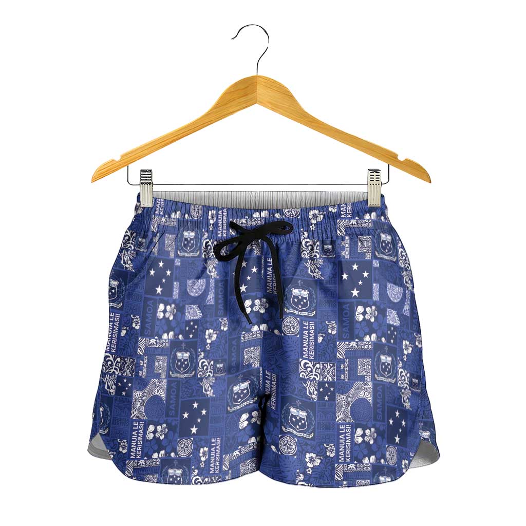 Blue Samoa Manuia Le Kerisimasi Shorts for Women Pacific Patchwork Xmas Vibes LT9 - Polynesian Pride