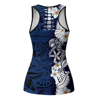 Blue Samoa Tattoo Hollow Tank Top Plumeria Samoan Ocean Tatau Pattern LT14 - Polynesian Pride