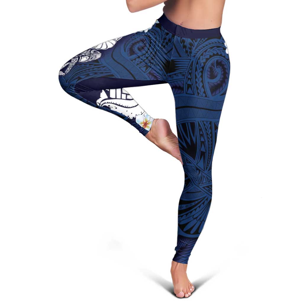 Blue Samoa Tattoo Leggings Plumeria Samoan Ocean Tatau Pattern - Polynesian Pride