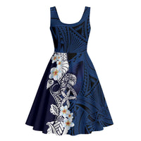 Blue Samoa Tattoo Midi Dress Plumeria Samoan Ocean Tatau Pattern - Polynesian Pride