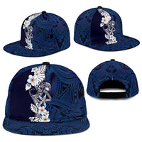Blue Samoa Tattoo Snapback Cap Plumeria Samoan Ocean Tatau Pattern - Polynesian Pride
