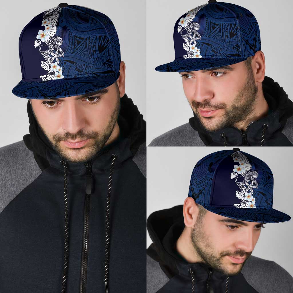 Blue Samoa Tattoo Snapback Cap Plumeria Samoan Ocean Tatau Pattern - Polynesian Pride