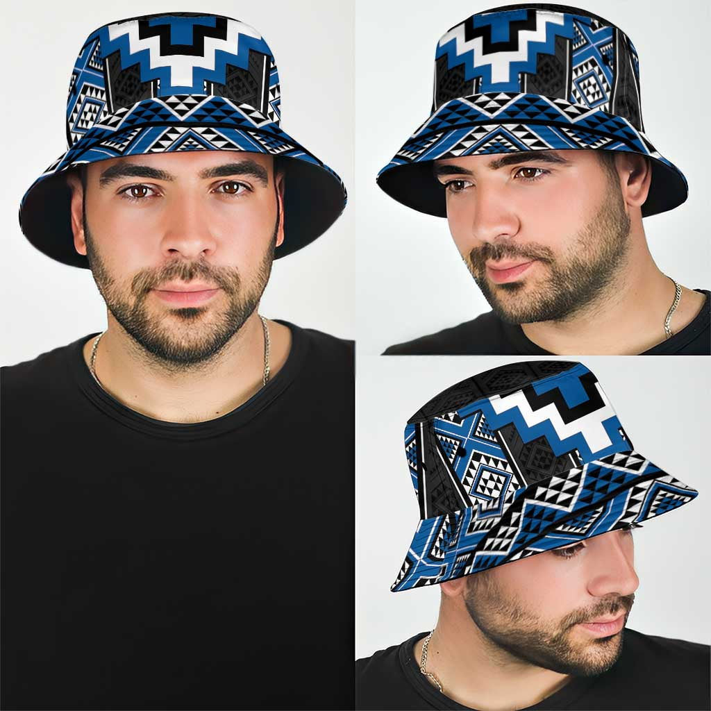 Blue Taniko Aotearoa Bucket Hat Niho Taniwha Mix Poutama LT14