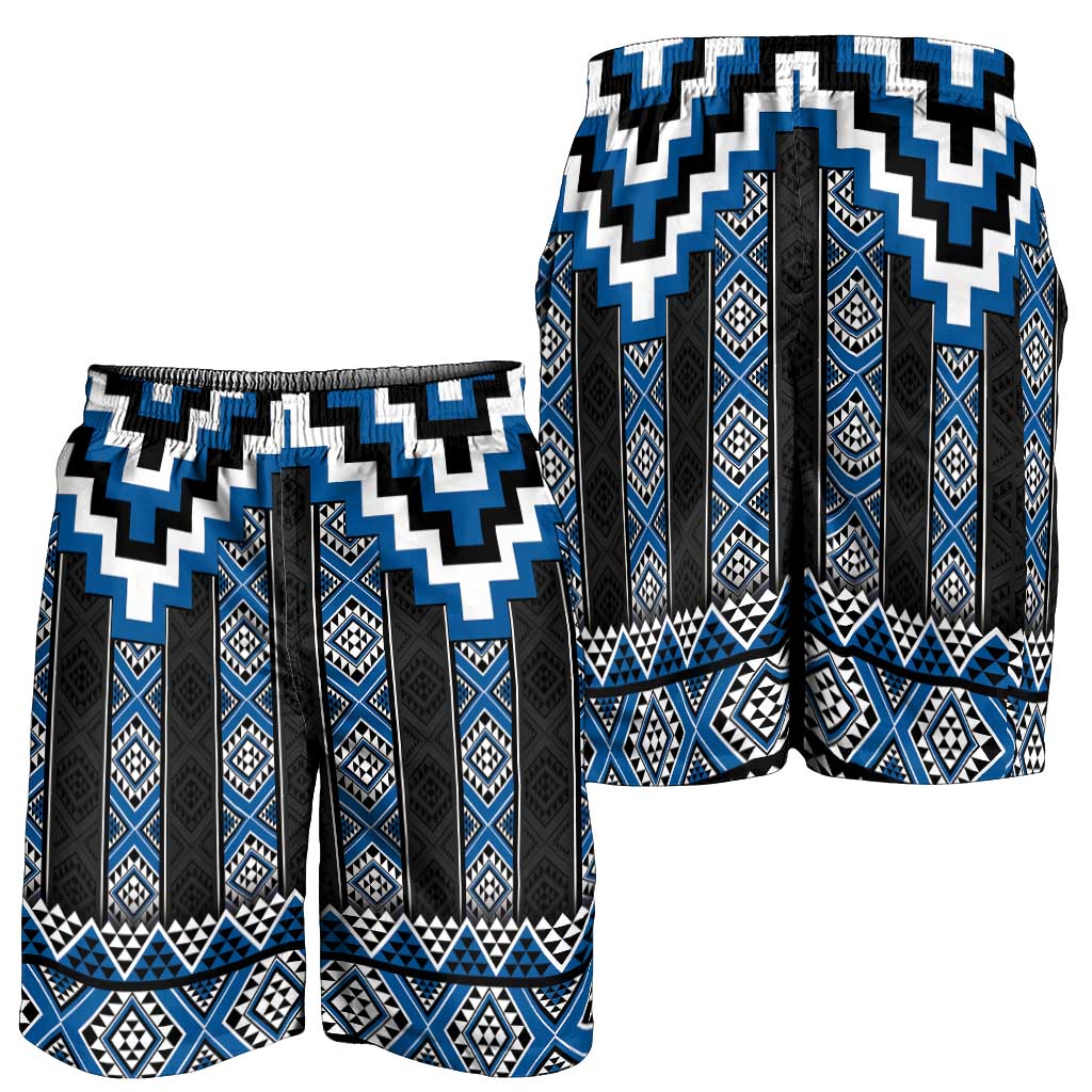 Blue Taniko Aotearoa Shorts for Men Niho Taniwha Mix Poutama LT14 - Polynesian Pride