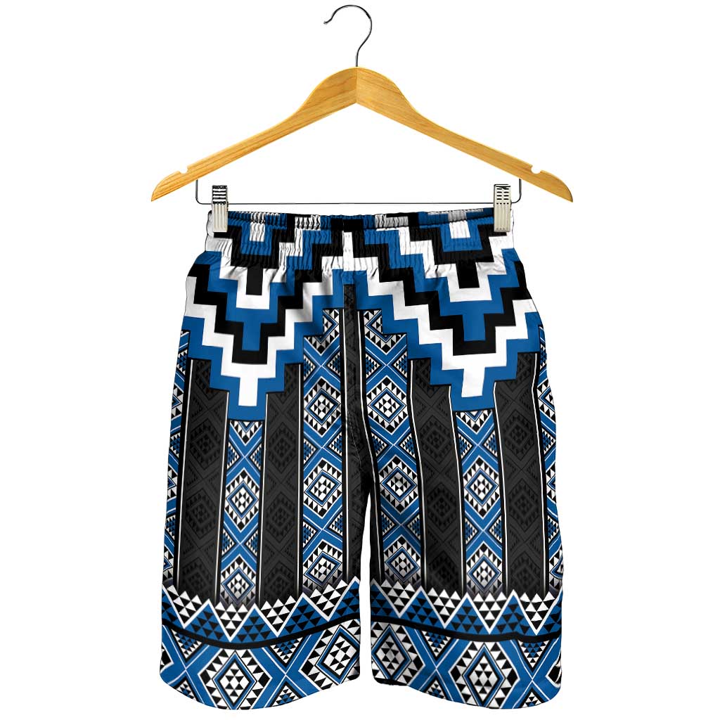 Blue Taniko Aotearoa Shorts for Men Niho Taniwha Mix Poutama LT14 - Polynesian Pride