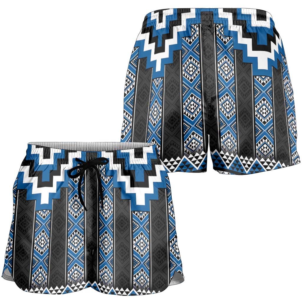 Blue Taniko Aotearoa Shorts for Women Niho Taniwha Mix Poutama LT14 - Polynesian Pride