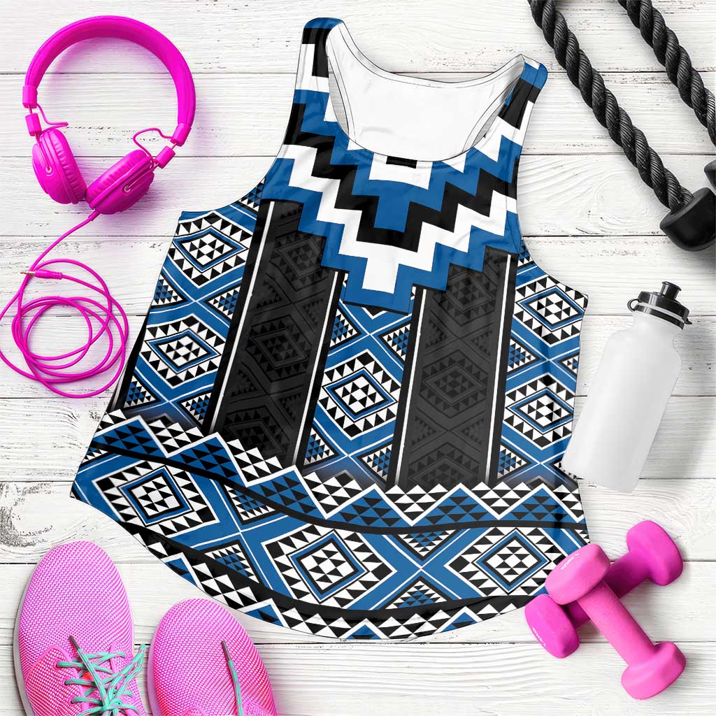 Blue Taniko Aotearoa Women Racerback Tank Niho Taniwha Mix Poutama LT14