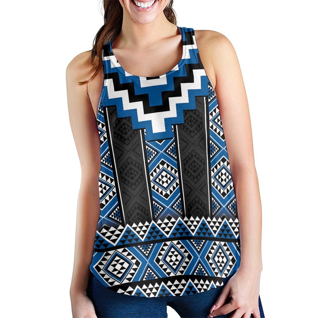 Blue Taniko Aotearoa Women Racerback Tank Niho Taniwha Mix Poutama LT14
