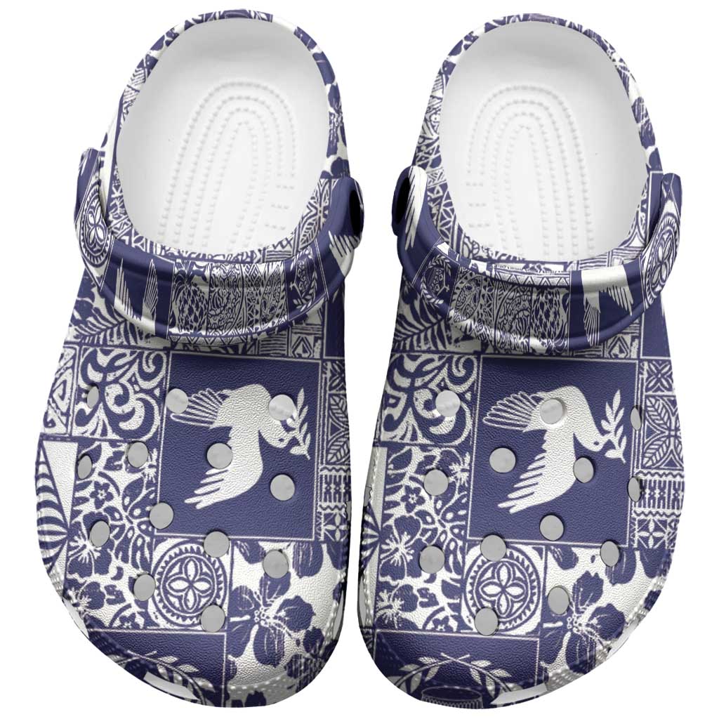 Blue Tonga Kilisimasi Fiefia Clogs Shoes Pacific Patchwork Xmas Vibes - Polynesian Pride