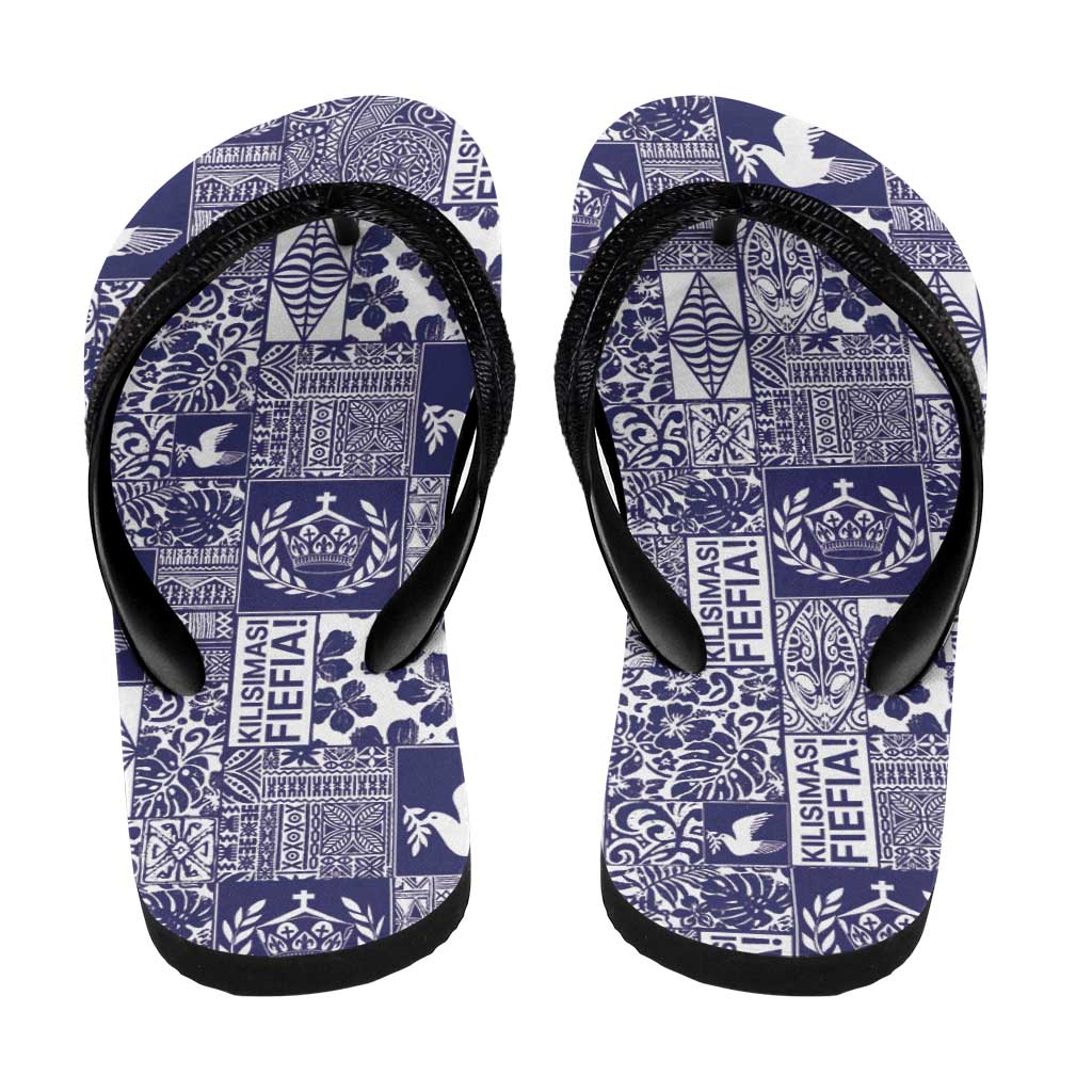 Blue Tonga Kilisimasi Fiefia Flip Flops Pacific Patchwork Xmas Vibes - Polynesian Pride