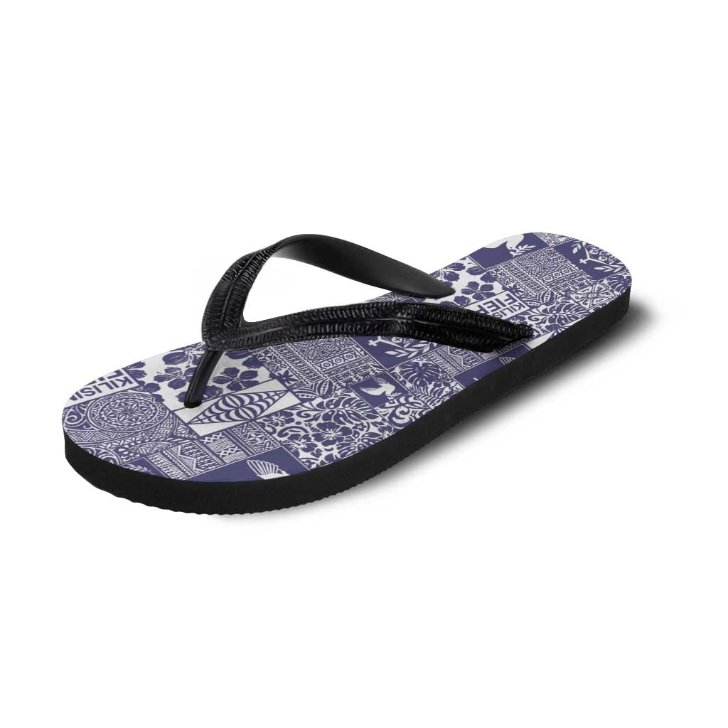 Blue Tonga Kilisimasi Fiefia Flip Flops Pacific Patchwork Xmas Vibes - Polynesian Pride