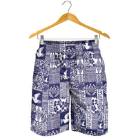 Blue Tonga Kilisimasi Fiefia Shorts for Men Pacific Patchwork Xmas Vibes - Polynesian Pride