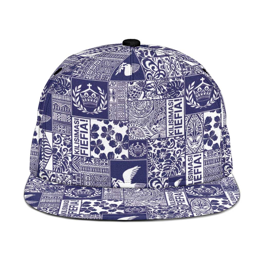 Blue Tonga Kilisimasi Fiefia Snapback Cap Pacific Patchwork Xmas Vibes - Polynesian Pride