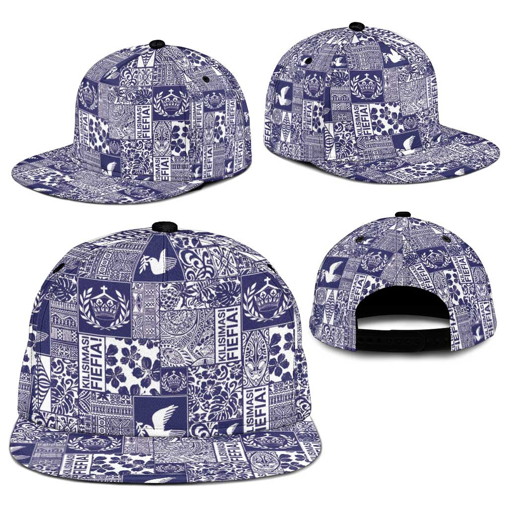 Blue Tonga Kilisimasi Fiefia Snapback Cap Pacific Patchwork Xmas Vibes - Polynesian Pride