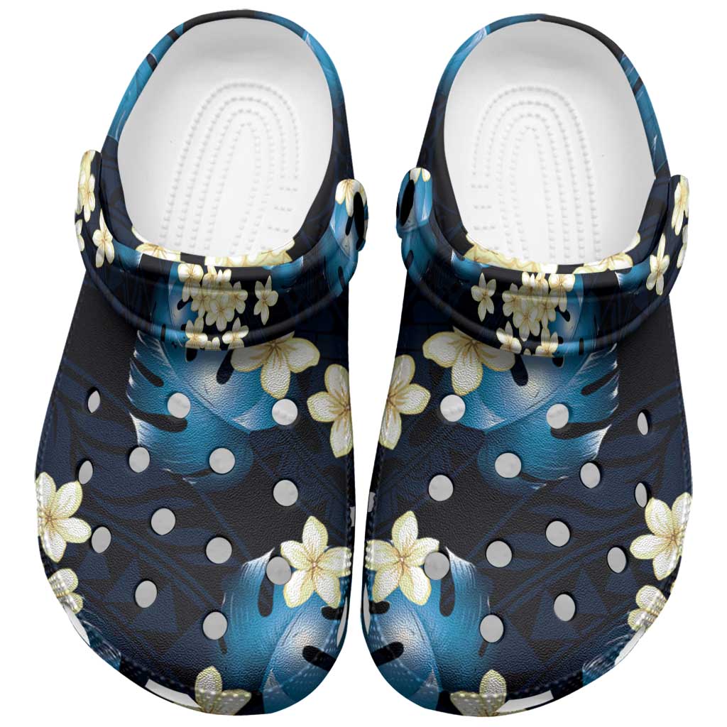 Blue Tropical Hawaii Clogs Shoes Seamless Monstera Plumeria Hawaiian Pattern - Polynesian Pride