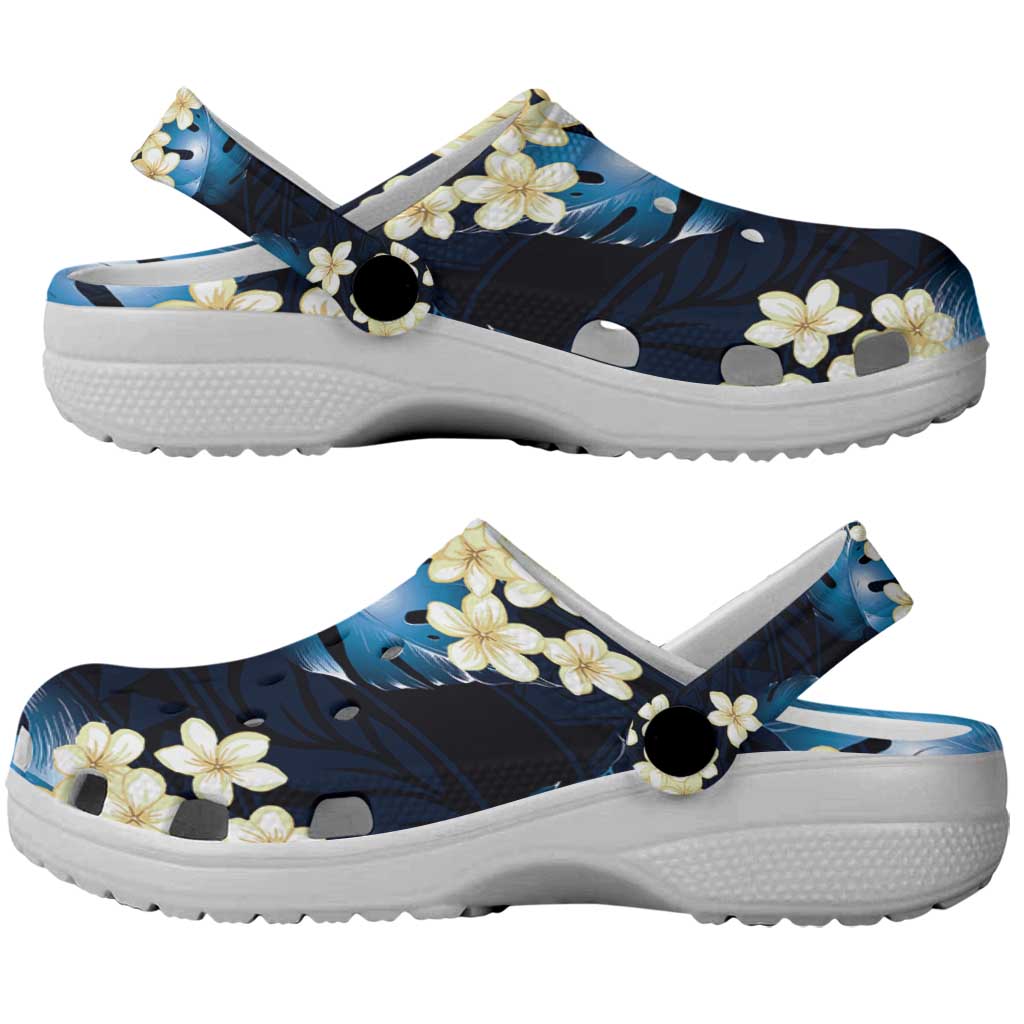 Blue Tropical Hawaii Clogs Shoes Seamless Monstera Plumeria Hawaiian Pattern - Polynesian Pride