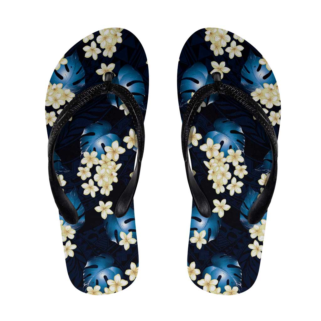 Blue Tropical Hawaii Flip Flops Seamless Monstera Plumeria Hawaiian Pattern - Polynesian Pride