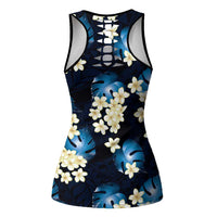 Blue Tropical Hawaii Hollow Tank Top Seamless Monstera Plumeria Hawaiian Pattern - Polynesian Pride