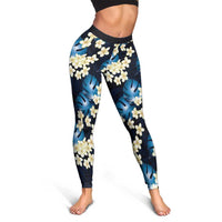 Blue Tropical Hawaii Leggings Seamless Monstera Plumeria Hawaiian Pattern - Polynesian Pride