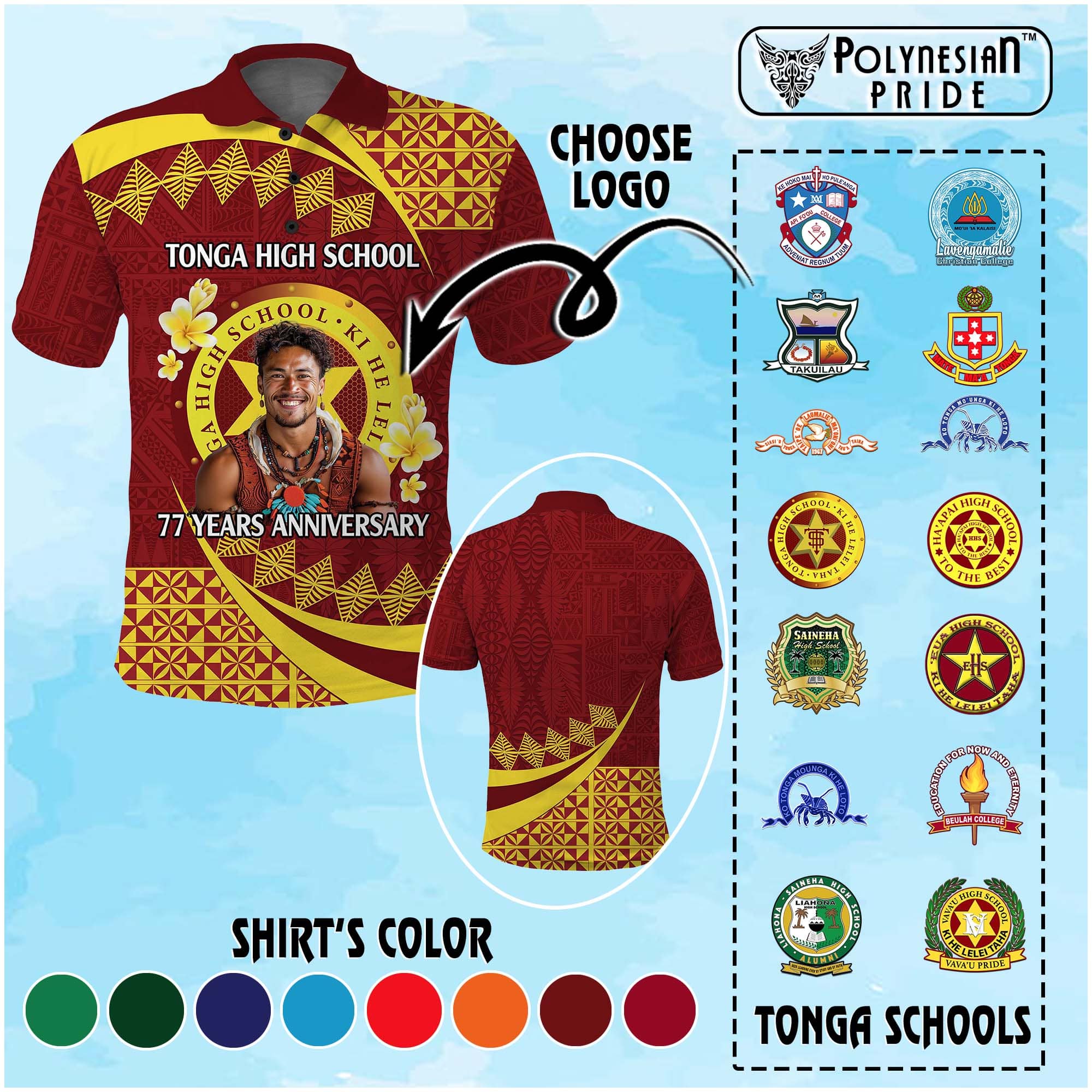 Custom Photo Tonga Schools Polo Shirt Happy Anniversary Tongan Schools Logo With Ngatu Pattern CTM14