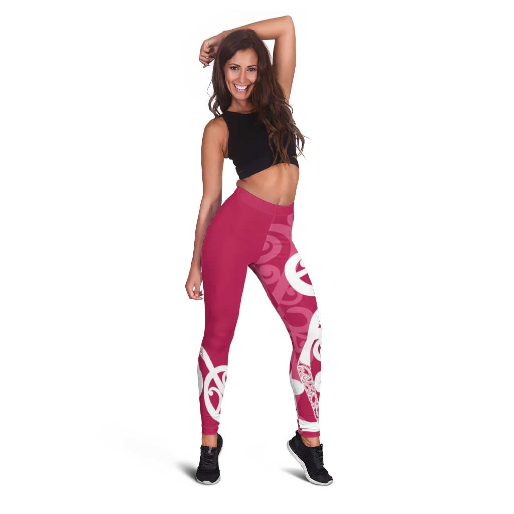 Breast Cancer Awareness Maori Leggings Koru Kowhaiwhai - Polynesian Pride