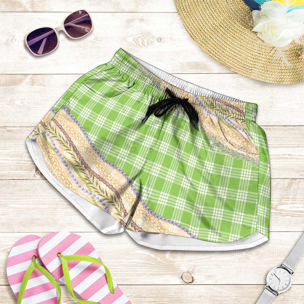 Bright Green Palaka Hawaii Leis Elegant Vibes Shorts for Women LT14 Green - Polynesian Pride