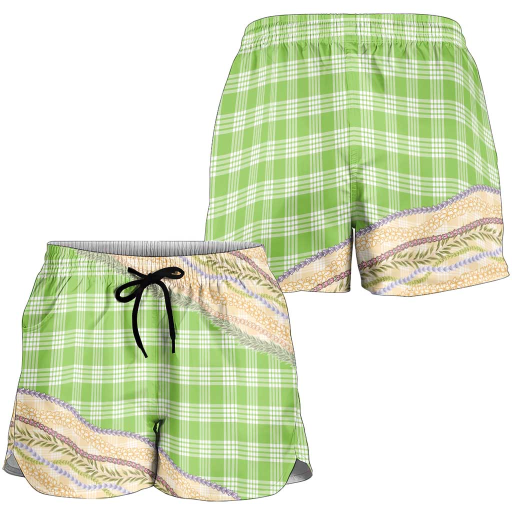 Bright Green Palaka Hawaii Leis Elegant Vibes Shorts for Women LT14 - Polynesian Pride