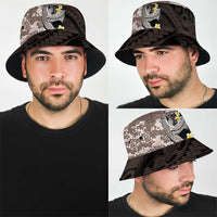 Brown and Black Hawaii Shark Tattoo Bucket Hat Puakenikeni Lei Plumeria Polynesian Pattern - Polynesian Pride