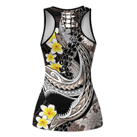Brown and Black Hawaii Shark Tattoo Hollow Tank Top Puakenikeni Lei Plumeria Polynesian Pattern - Polynesian Pride