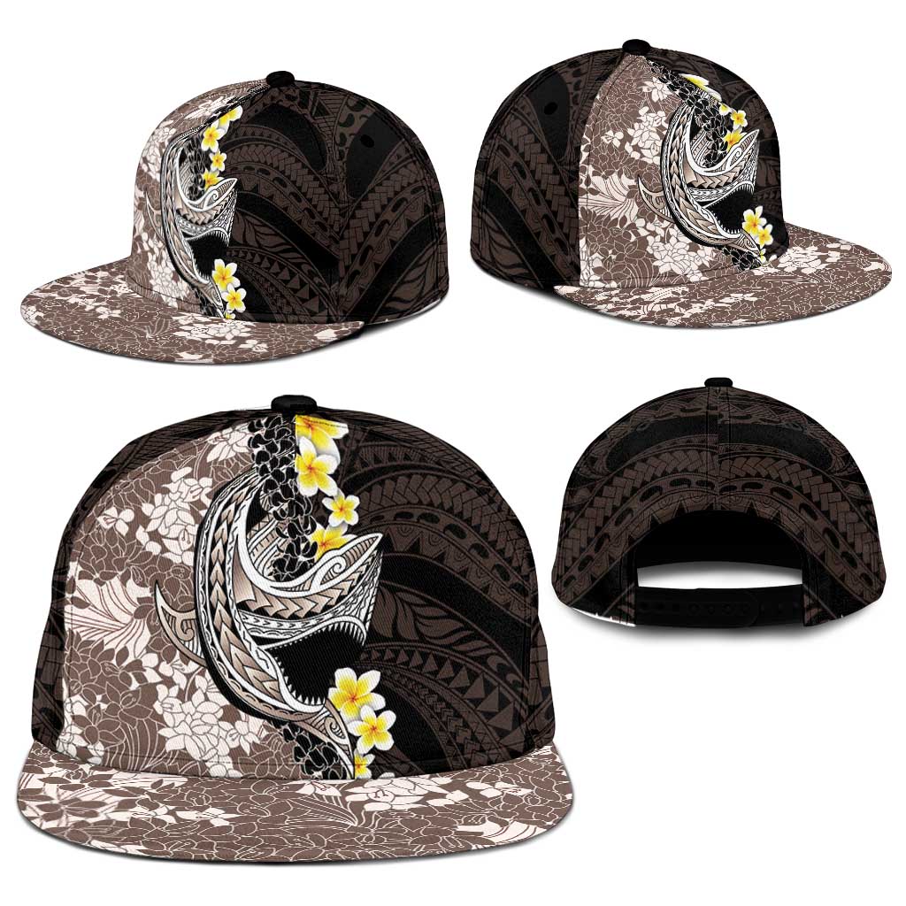 Brown and Black Hawaii Shark Tattoo Snapback Cap Puakenikeni Lei Plumeria Polynesian Pattern - Polynesian Pride