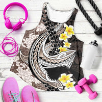 Brown and Black Hawaii Shark Tattoo Women Racerback Tank Puakenikeni Lei Plumeria Polynesian Pattern - Polynesian Pride