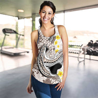 Brown and White Hawaii Shark Tattoo Women Racerback Tank Puakenikeni Lei Plumeria Polynesian Pattern - Polynesian Pride