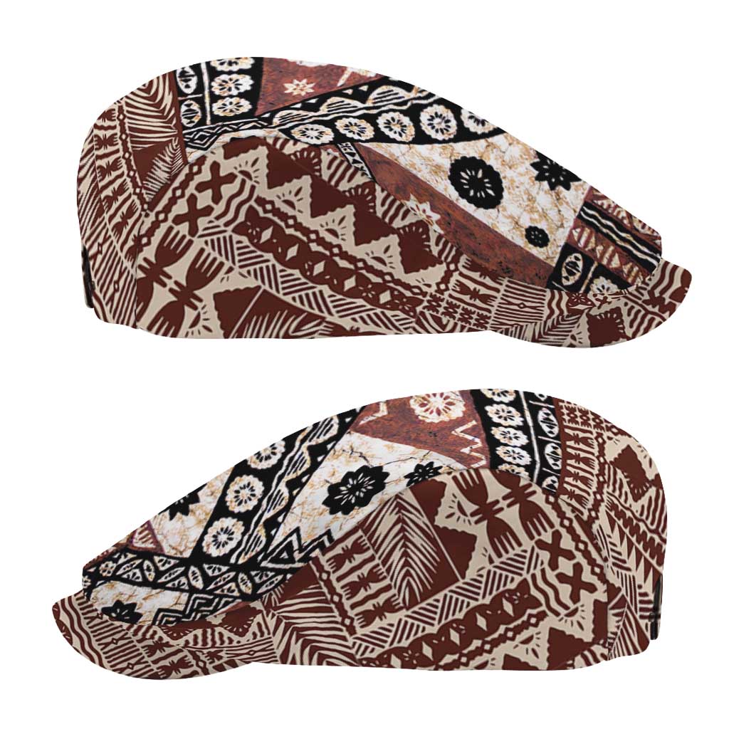 Brown Bula Fiji Jeff Hat Unique Masi Tapa Pattern - Polynesian Pride