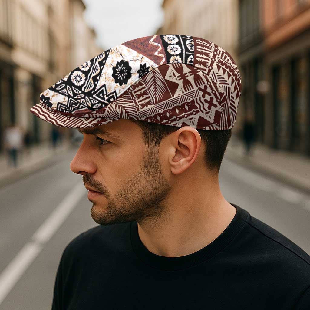 Brown Bula Fiji Jeff Hat Unique Masi Tapa Pattern - Polynesian Pride