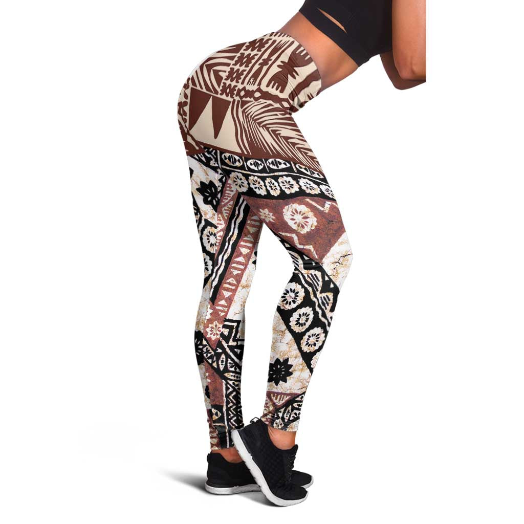 Brown Bula Fiji Leggings Unique Masi Tapa Pattern - Polynesian Pride