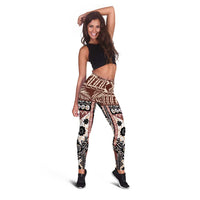 Brown Bula Fiji Leggings Unique Masi Tapa Pattern - Polynesian Pride
