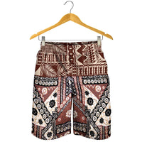 Brown Bula Fiji Shorts for Men Unique Masi Tapa Pattern - Polynesian Pride