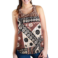 Brown Bula Fiji Women Racerback Tank Unique Masi Tapa Pattern - Polynesian Pride