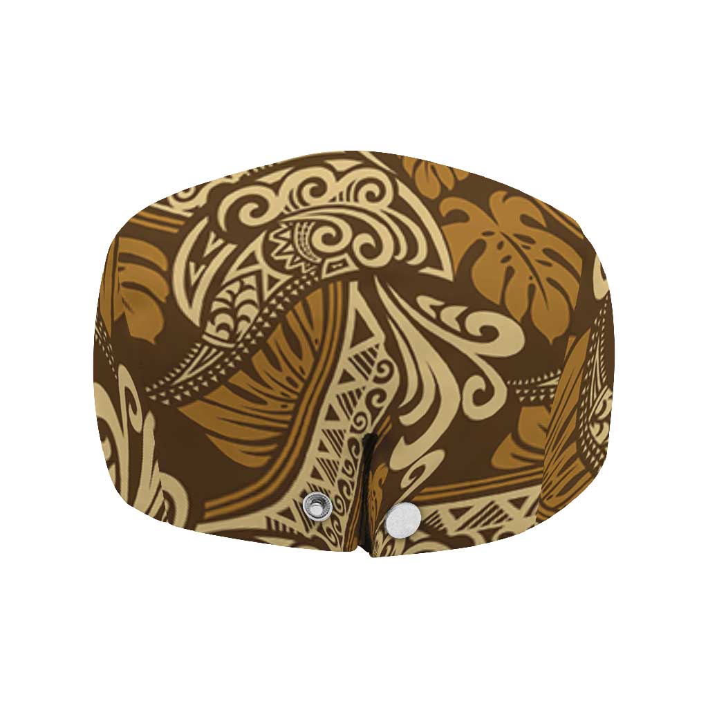 Brown Gold Monstera Jeff Hat Polynesian Tribal Pattern - Polynesian Pride