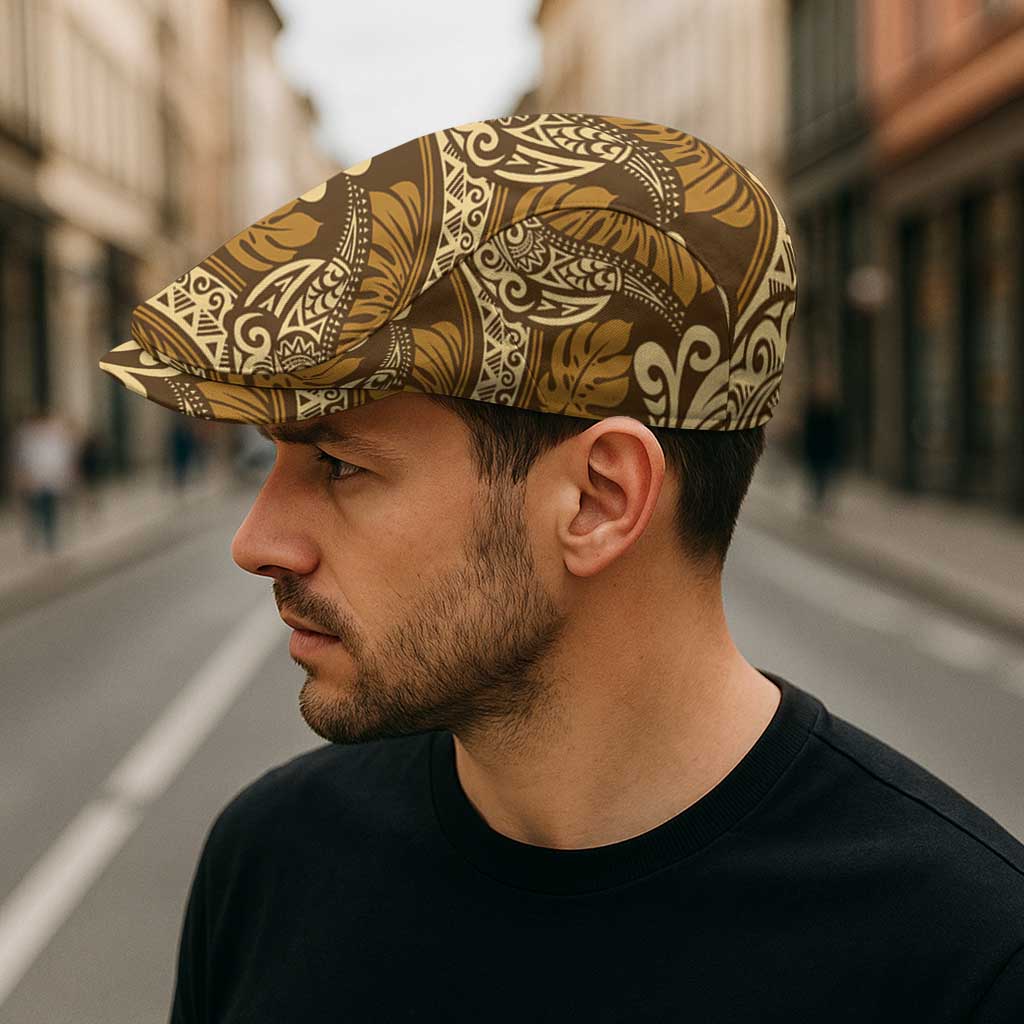 Brown Gold Monstera Jeff Hat Polynesian Tribal Pattern - Polynesian Pride