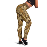 Brown Gold Monstera Leggings Polynesian Tribal Pattern - Polynesian Pride