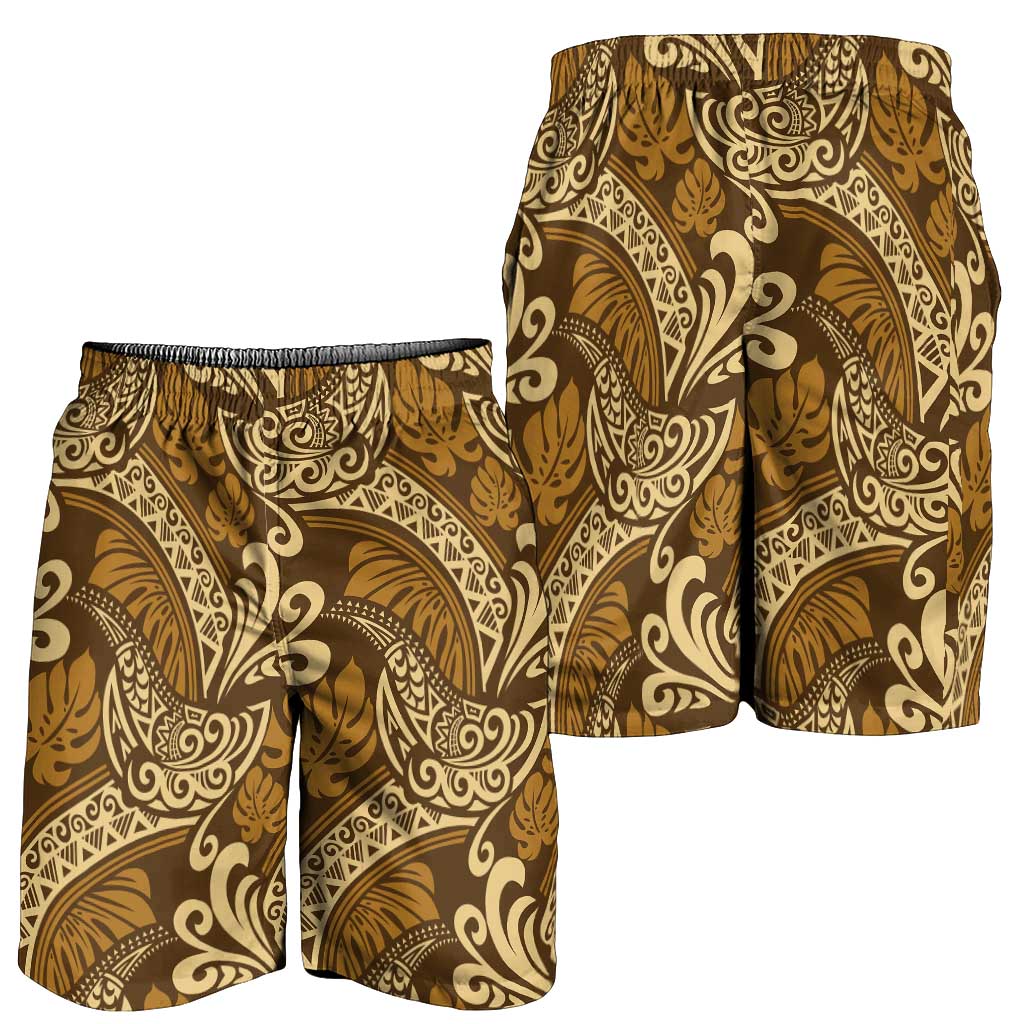 Brown Gold Monstera Shorts for Men Polynesian Tribal Pattern LT01 - Polynesian Pride